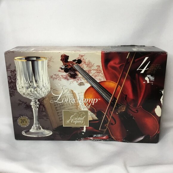 Cristal DArques Longchamp Gold Crystal Wine Glasses Set Of 4 With Gold Rim 17cl - Picture 3 of 4